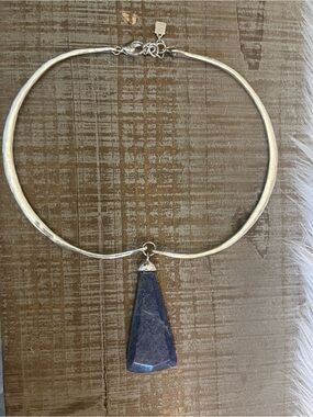 Silver Necklace with Deep Blue Stone Pendant